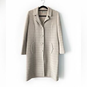Vintage World Knits Cream Wool Coat 60s Ribbed Knit Mod Trench Jacket Minimalist
